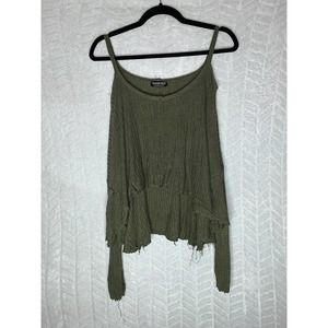 Fashion Nova Hi Lo Knit Cold Shoulder Top Green